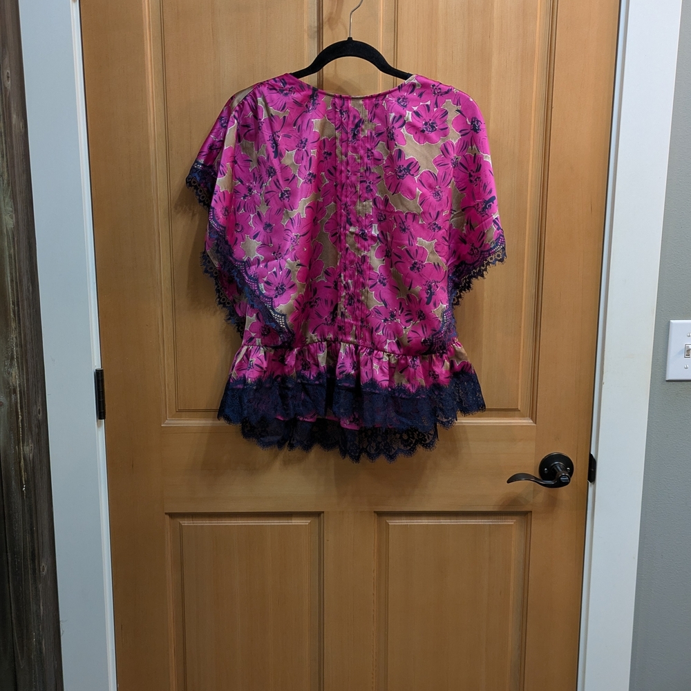 Floral Pink and Navy Lace Blouse
